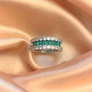 Green Square Sterling Silver Eternity Band